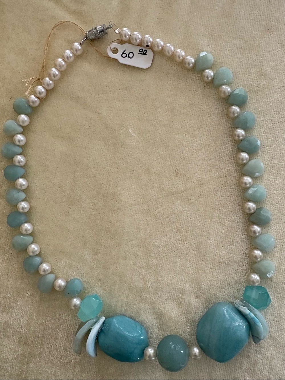 Aqua Bead & Pearl Accent Necklace - Brand Unspecified